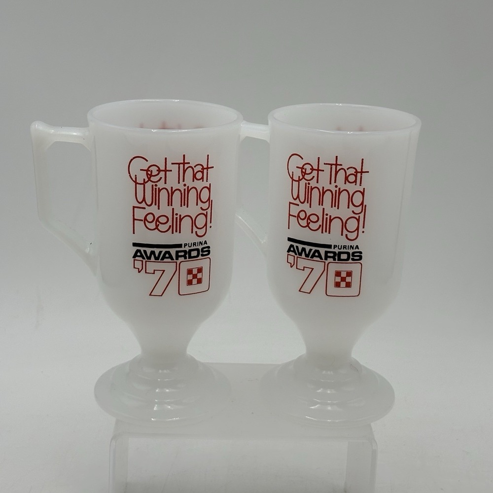 Get That Winning Feeling Purina Awards '70 Irish White Glass Coffee Mug Tea Cup